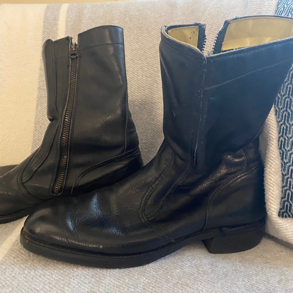 Men's Black Leather Motorcycle Boots